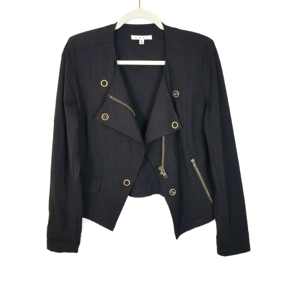 CAbi Black Ponte Knit Moto Jacket Style 615